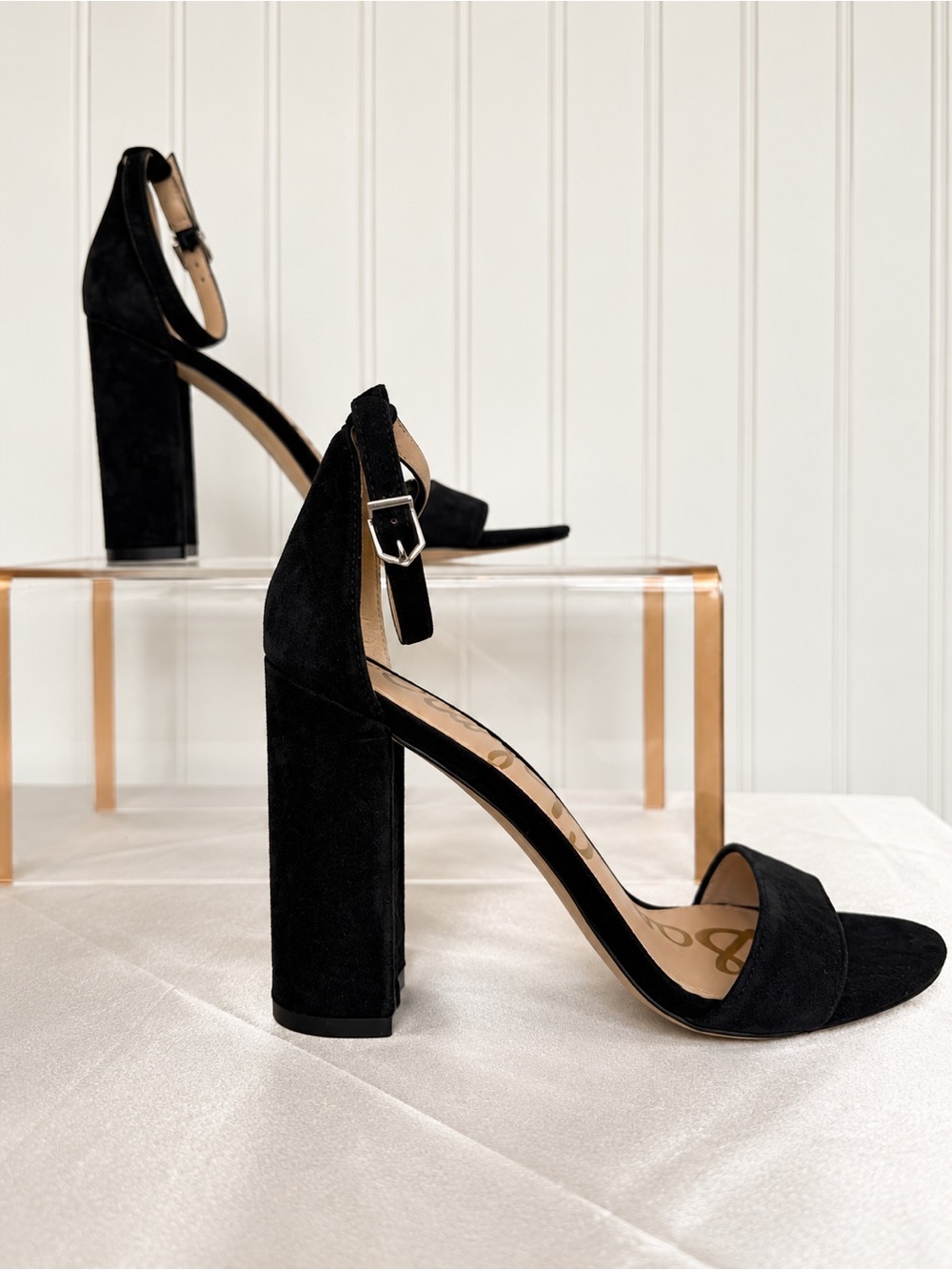 Sam Edelman Yaro Black Suede Ankle Strap Block Heel Sandals Size 7